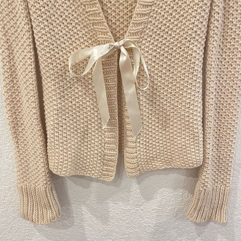 Ulla Johnson Camel Hair Knit Cream Bow Tie Front Cardigan Sweater S Fisherman - Picture 4 of 11